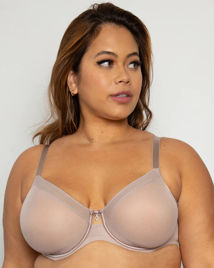 Full Coverage Support Bra Lightly Padded Sheer Underwire Wide