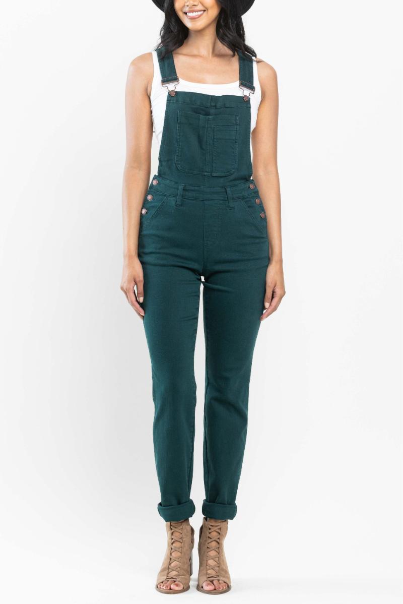 Judy Blue HIGH WAIST DOUBLE CUFF BOYFRIEND OVERALL - Teal