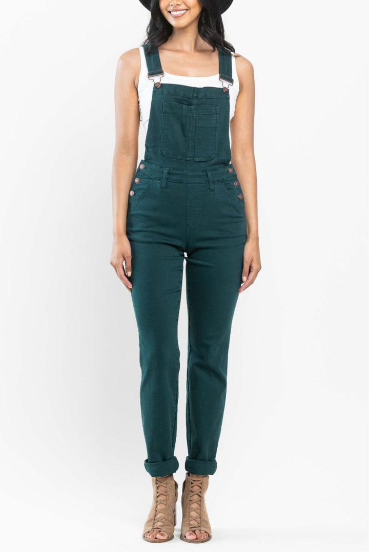 Judy Blue HIGH WAIST DOUBLE CUFF BOYFRIEND OVERALL - Teal - Size Small