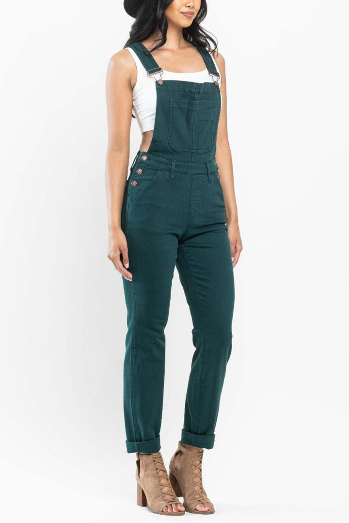 Judy Blue HIGH WAIST DOUBLE CUFF BOYFRIEND OVERALL - Teal