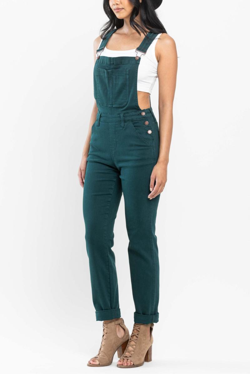 Judy Blue HIGH WAIST DOUBLE CUFF BOYFRIEND OVERALL - Teal - Size Small