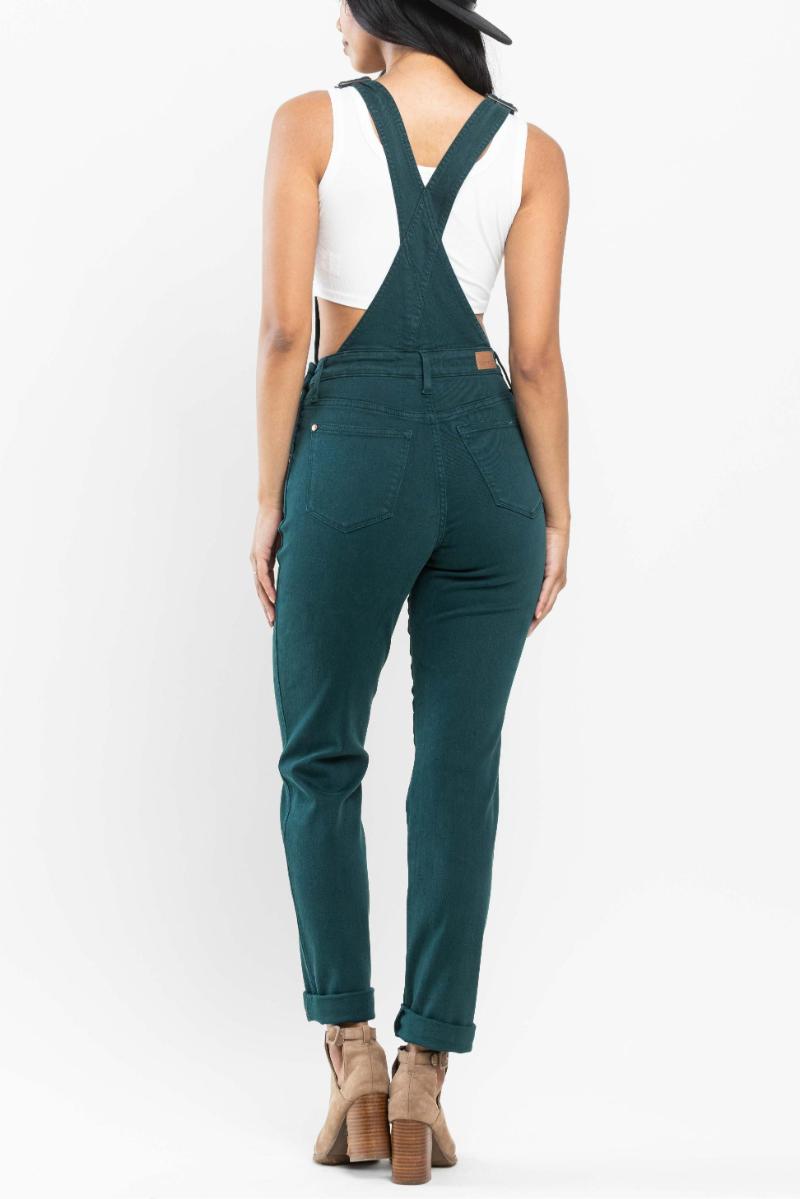 Judy Blue HIGH WAIST DOUBLE CUFF BOYFRIEND OVERALL - Teal