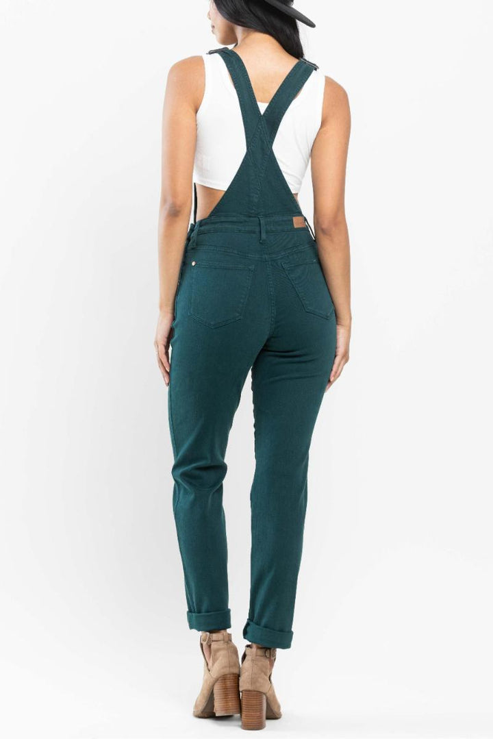 Judy Blue HIGH WAIST DOUBLE CUFF BOYFRIEND OVERALL - Teal