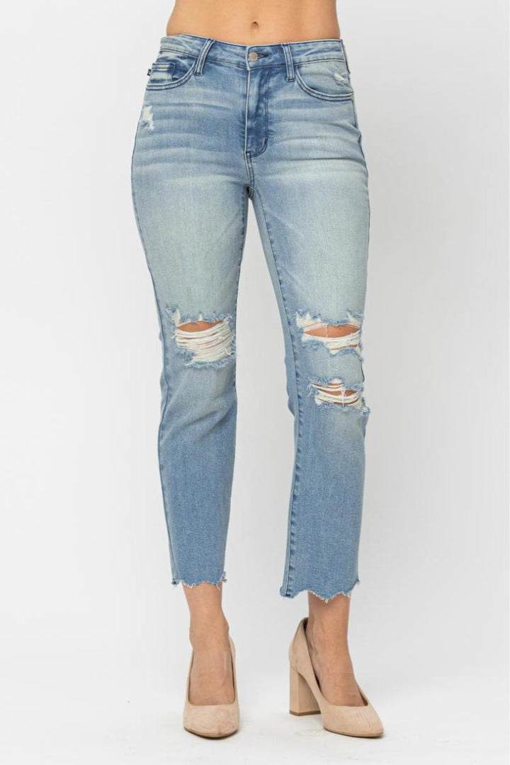 Judy Blue MID-RISE DESTROYED TINTED WASH CROP STRAIGHT