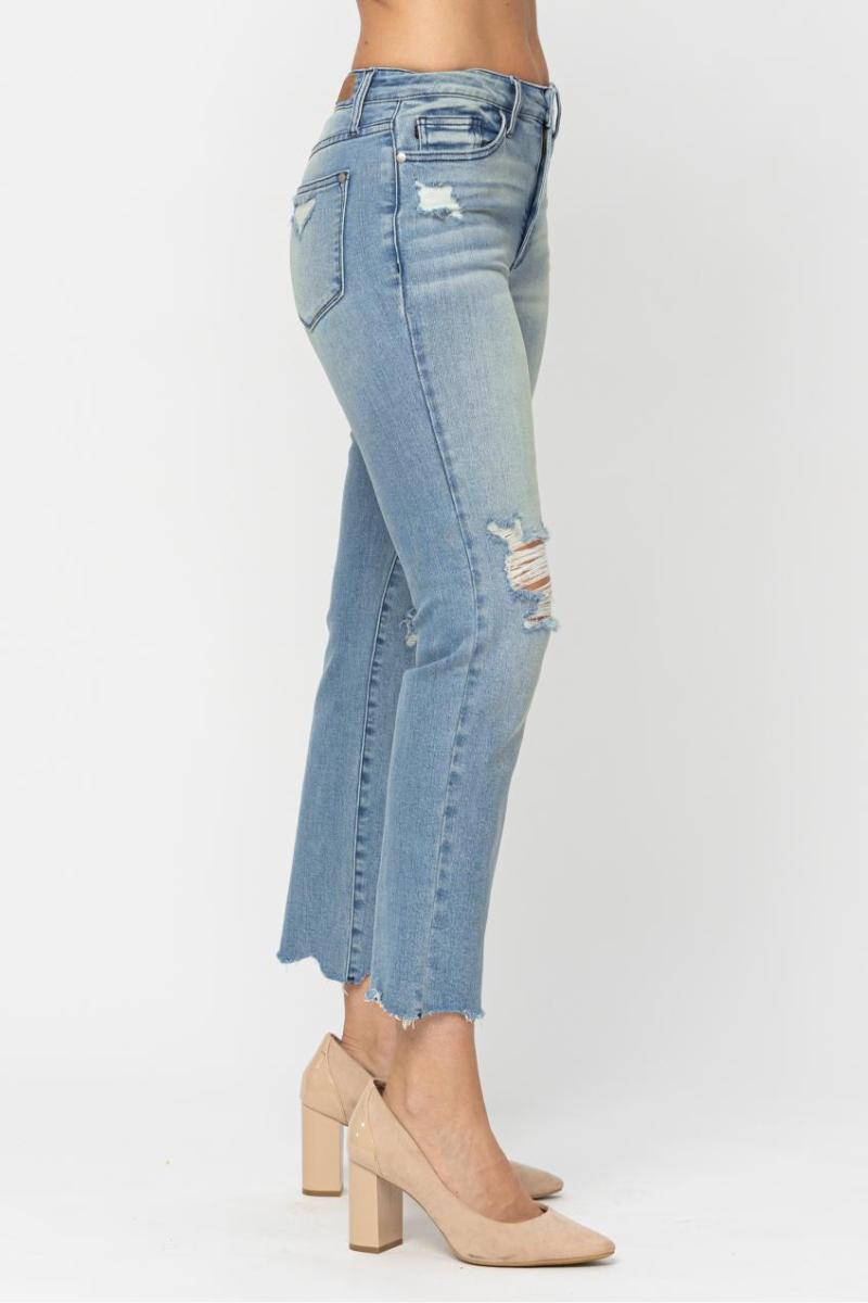 Judy Blue MID-RISE DESTROYED TINTED WASH CROP STRAIGHT