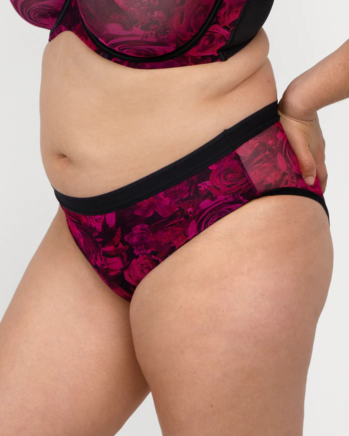 Sheer Mesh High Cut Brief - Dramatic Roses