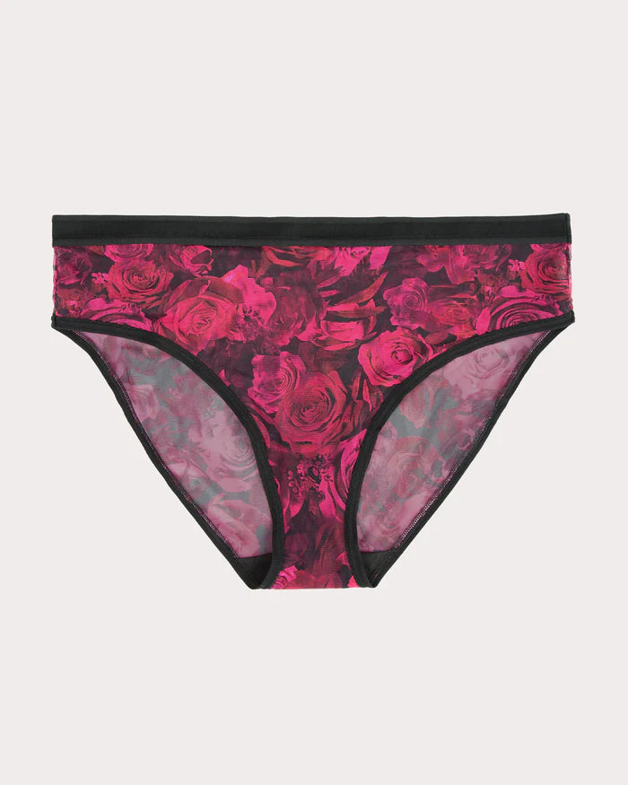 Sheer Mesh High Cut Brief - Dramatic Roses