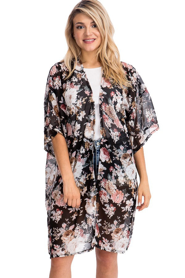 Long Floral Kimono Coverup