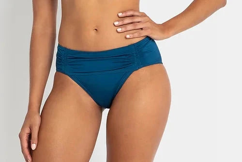 Azura Luxe Gathered Midrise Bikini Bottom - Blue