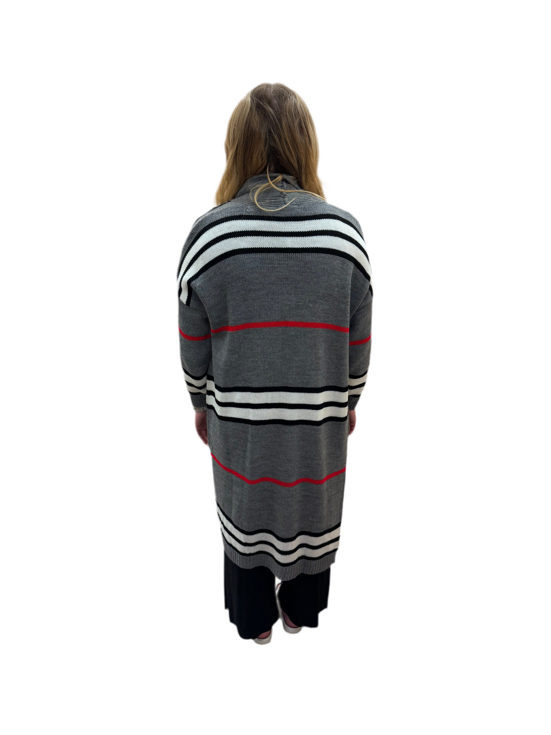 Grey Striped Long Cardigan