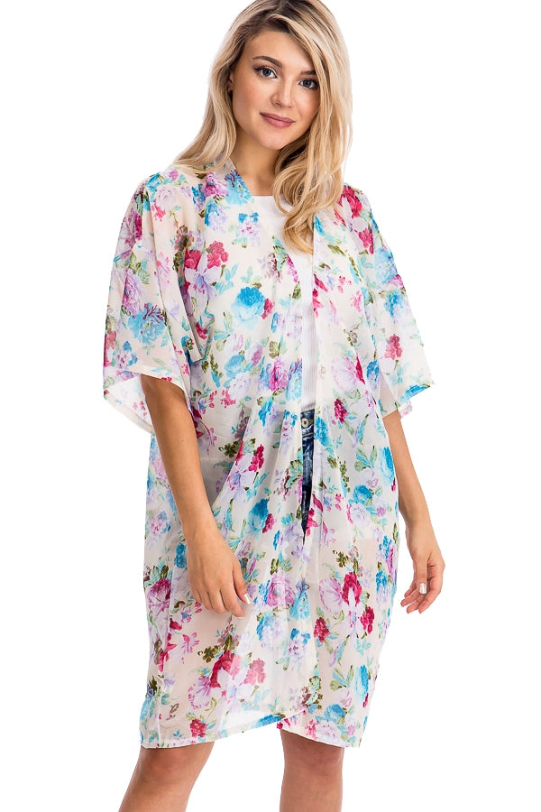 Long Floral Kimono Coverup