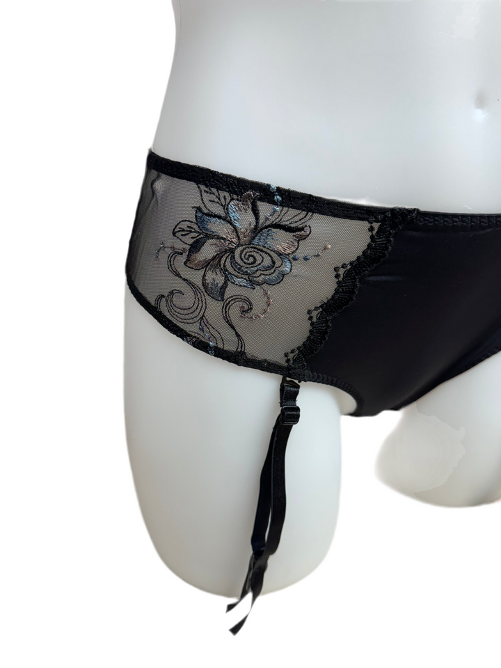 Embroidered Garter Thong - Size X-Large