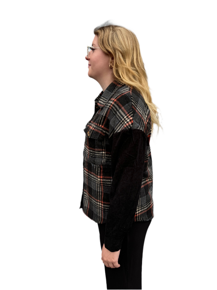 Plaid Jacket w/ Corduroy Sleeves