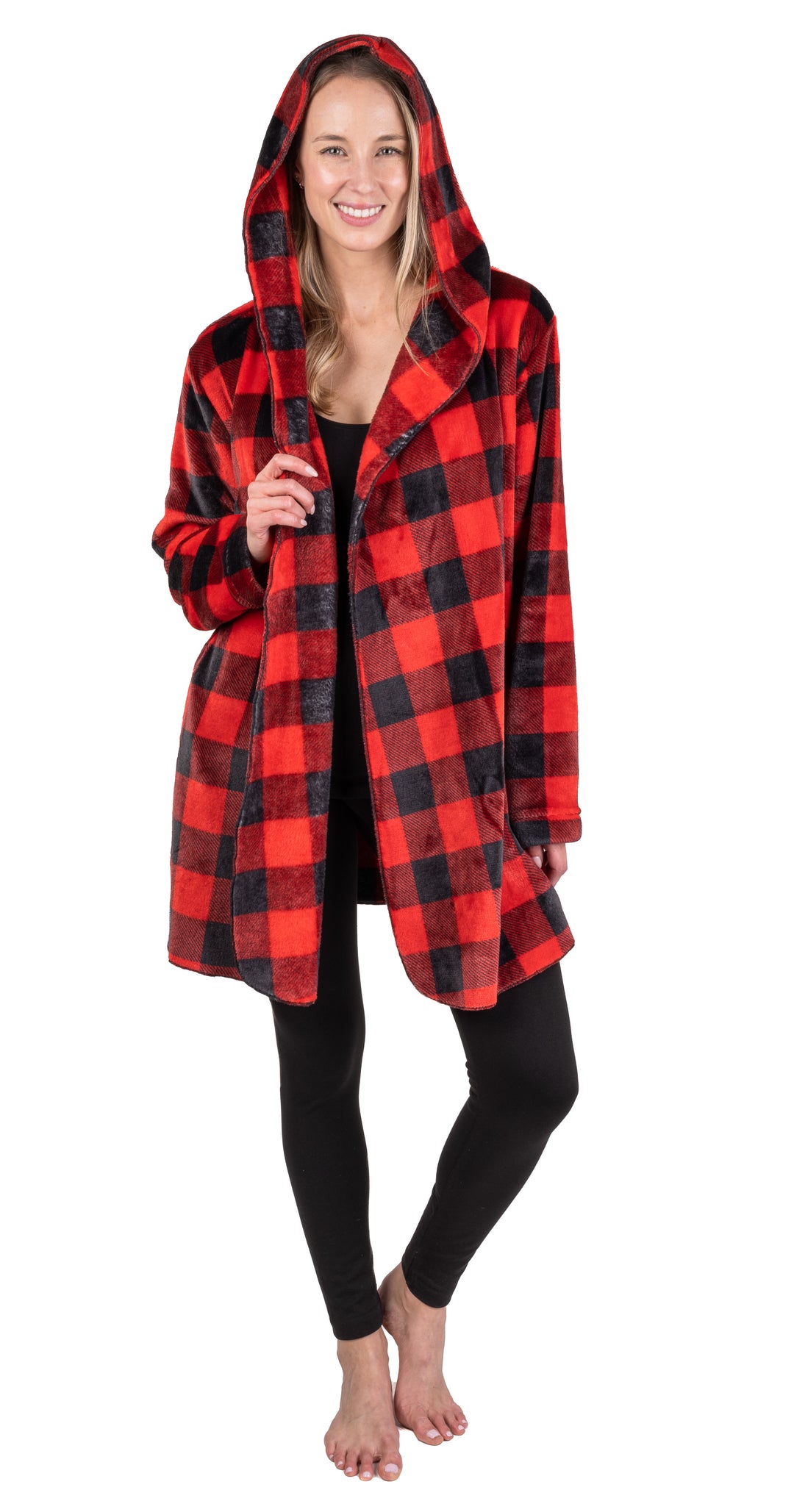 Buffalo Plaid Hooded Bed Jacket