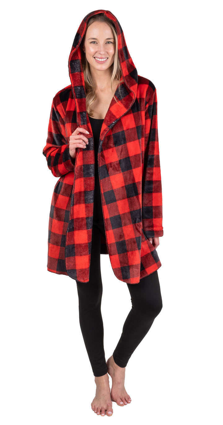 Buffalo Plaid Hooded Bed Jacket