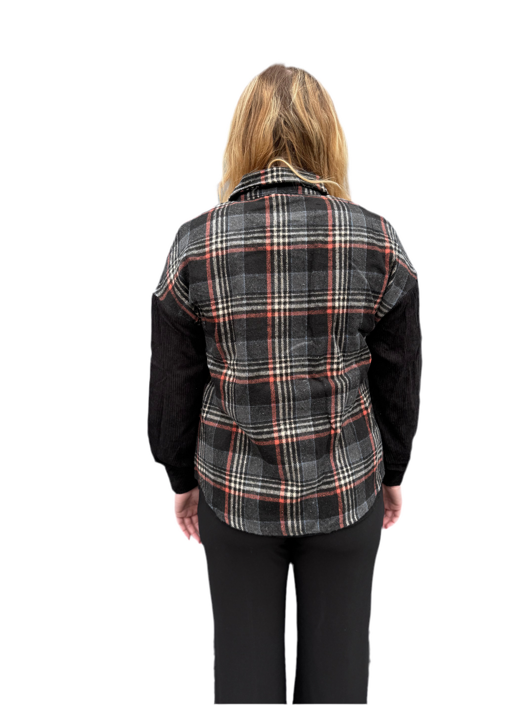 Plaid Jacket w/ Corduroy Sleeves