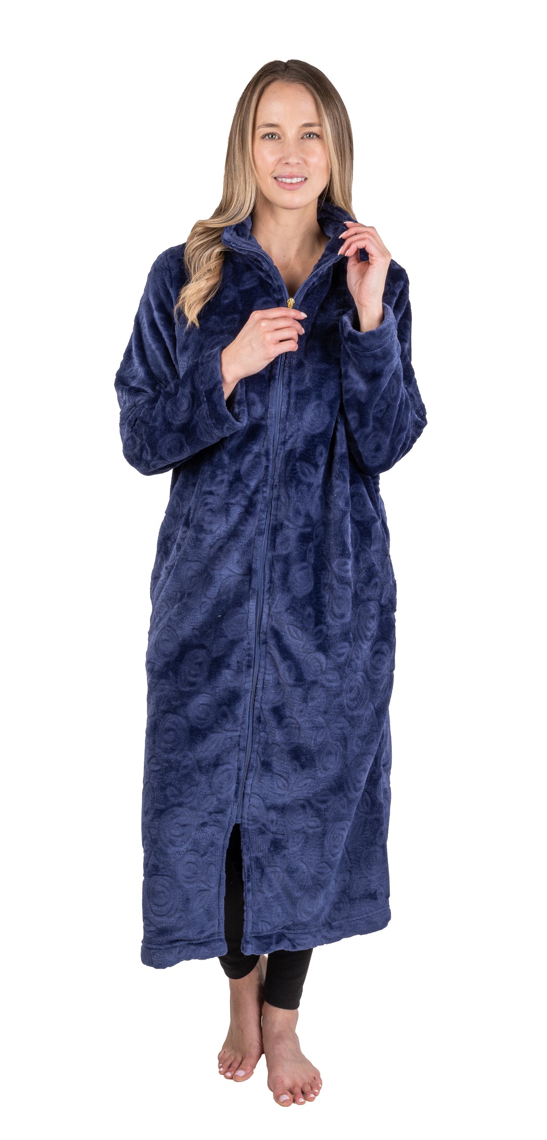 Embossed Zip Front Robe