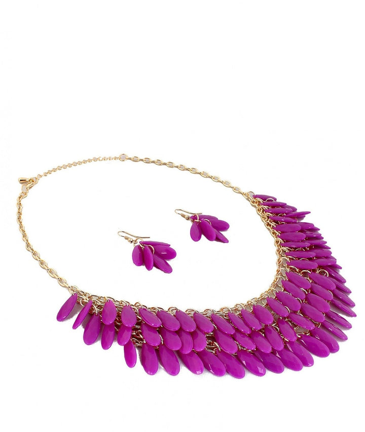 Two Tone Bead and Leaf Design Necklace with Earring Set