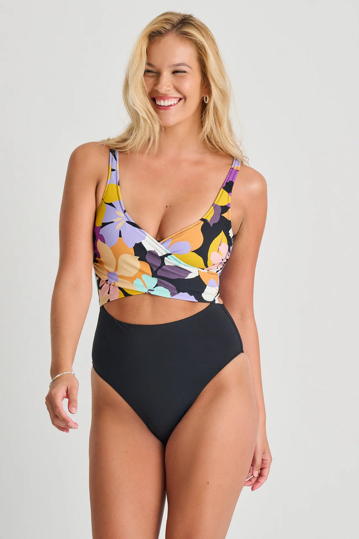 Aqua Bloom Recycled High Leg Wrap One-Piece