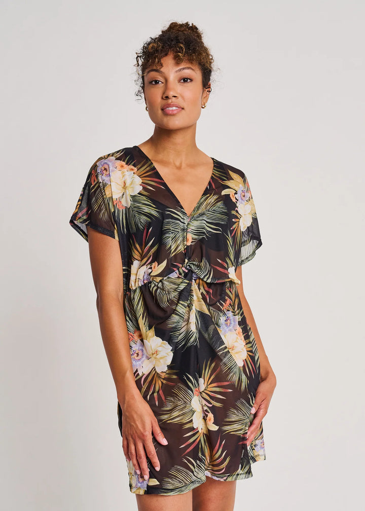 Black Tiki Twisted Tunic Cover-Up