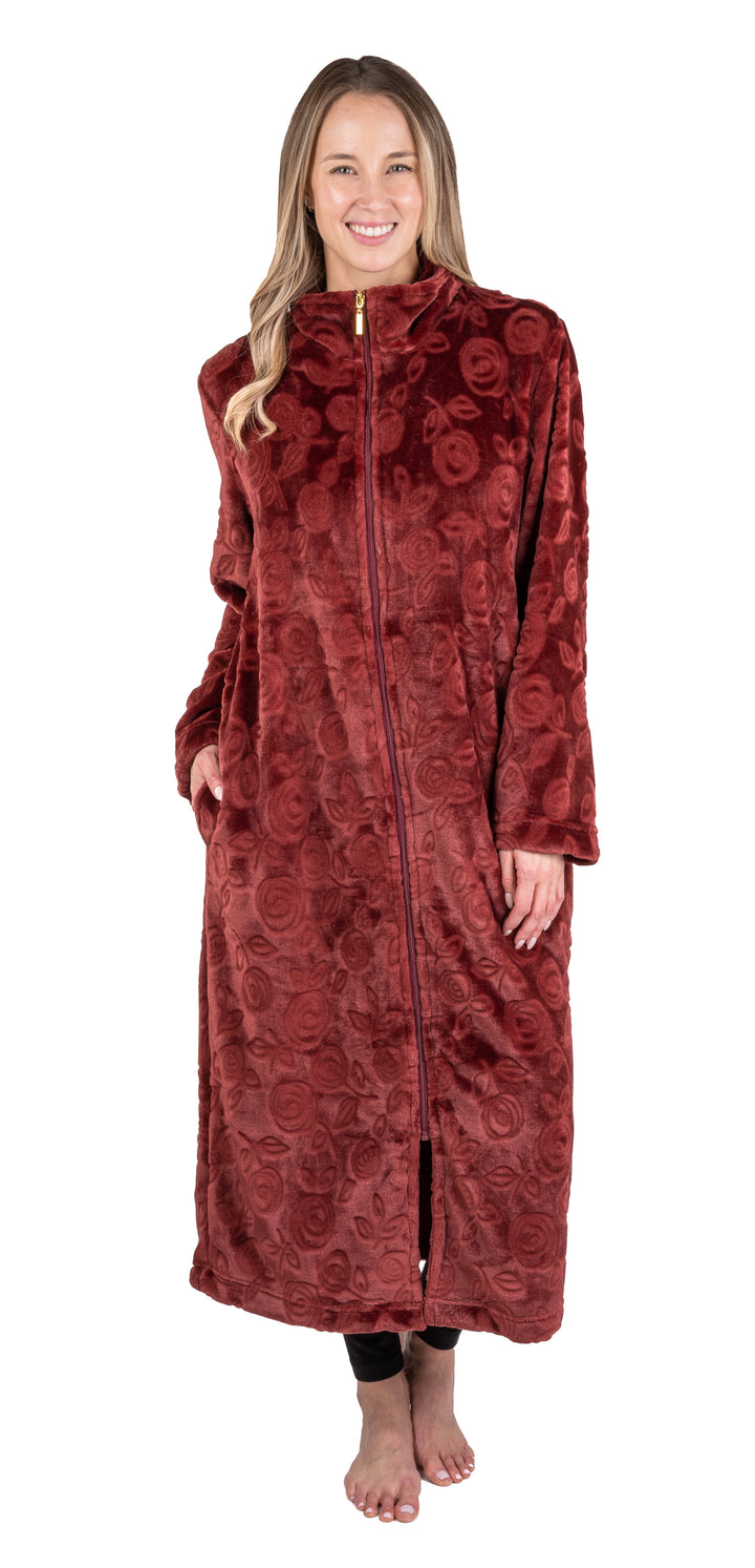 Embossed Zip Front Robe