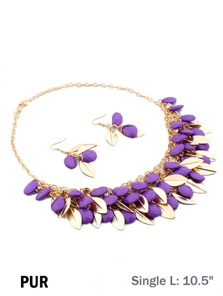 Two Tone Bead and Leaf Design Necklace with Earring Set