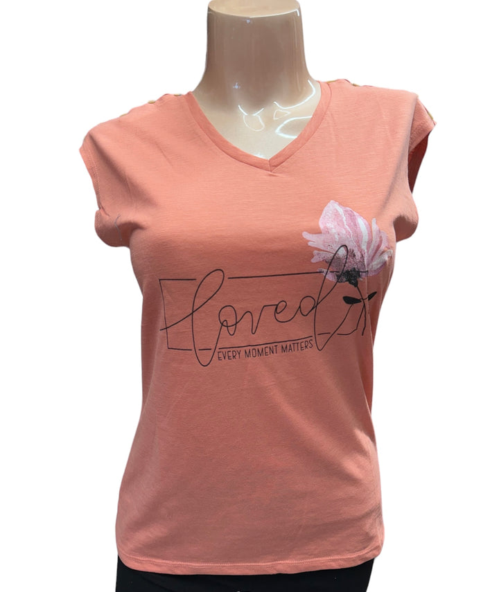 Desert Tropic V-Neck T-shirt with Button Details - Canyon Clay