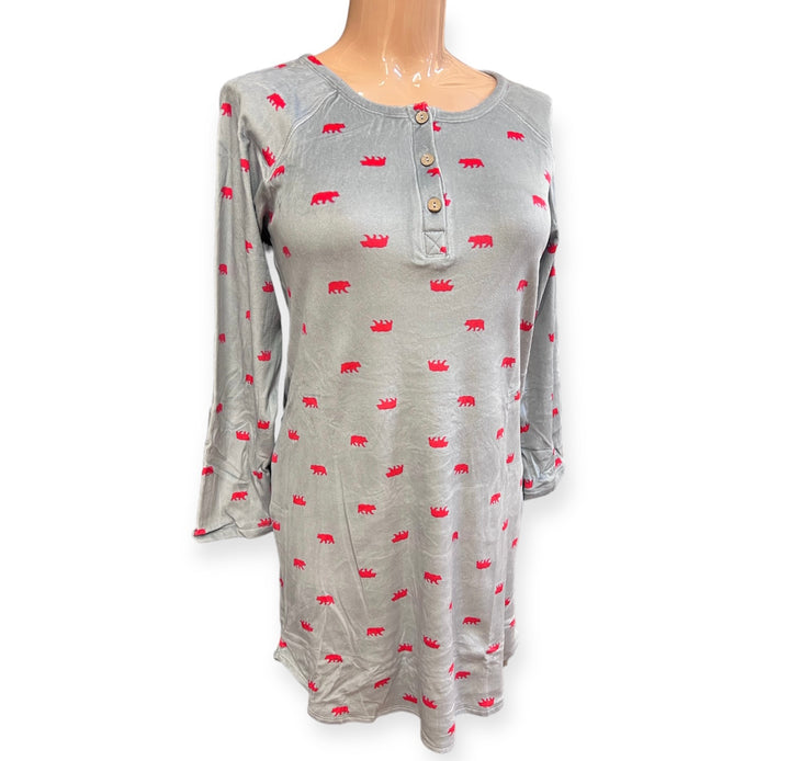 Long Sleeve Bear Print Nightshirt