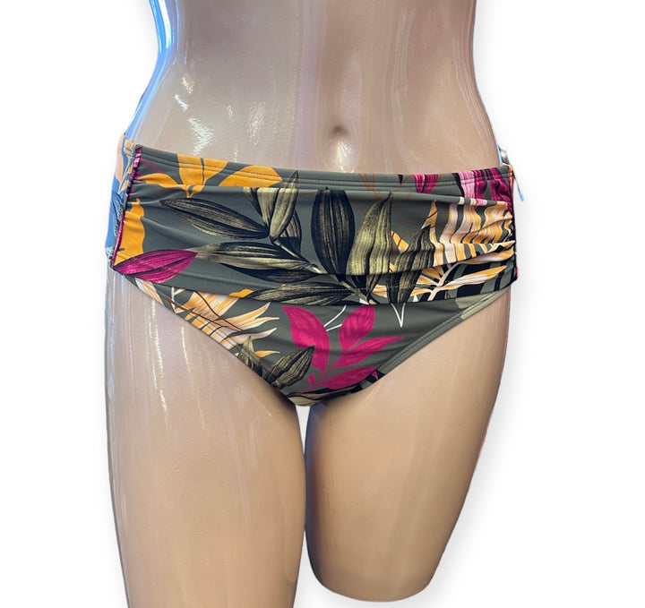 High Waist Swim Bottom W/Front Shirred Band And Piping - Deep Sunshine