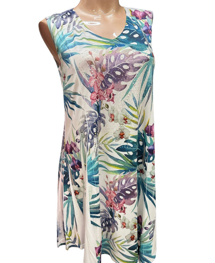 Lace Back Tank Dress - Tropical Floral