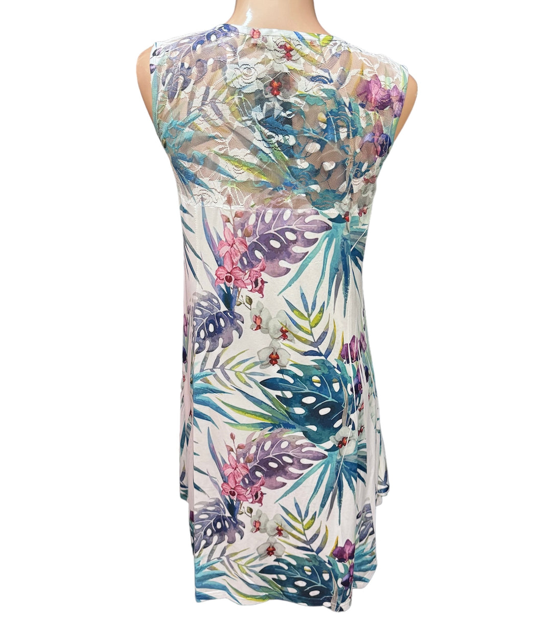 Lace Back Tank Dress - Tropical Floral