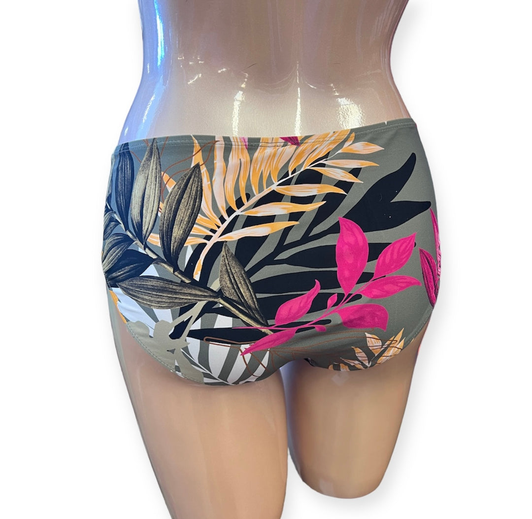 High Waist Swim Bottom W/Front Shirred Band And Piping - Deep Sunshine