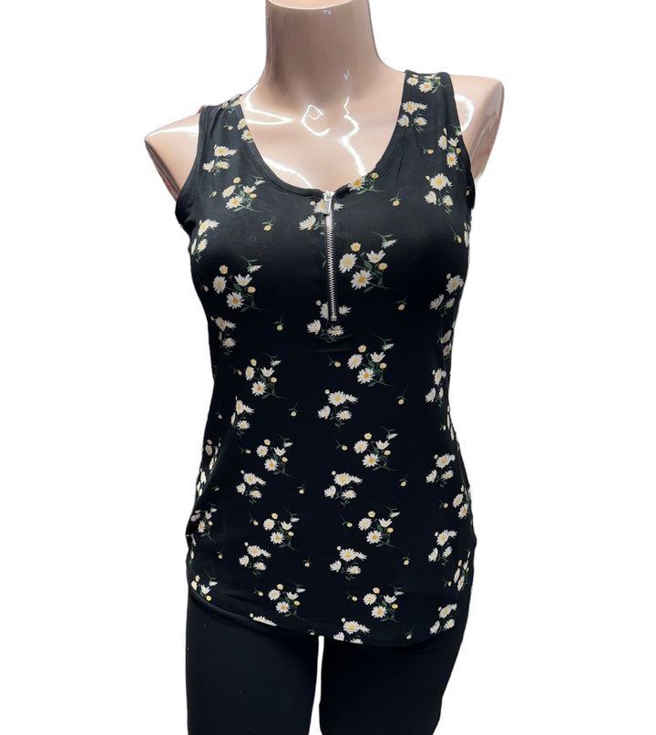 Tank Top w/ Zipper Detail - Scattered Daisies