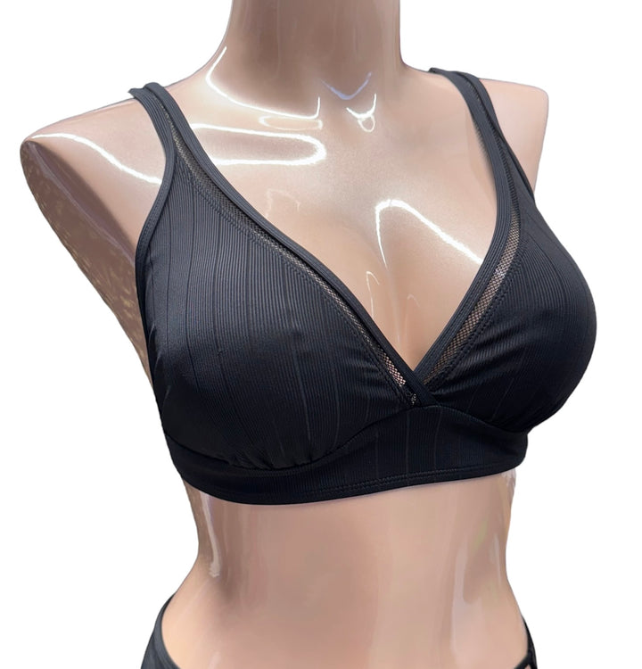 Ribbed Longline Bikini Top - Black