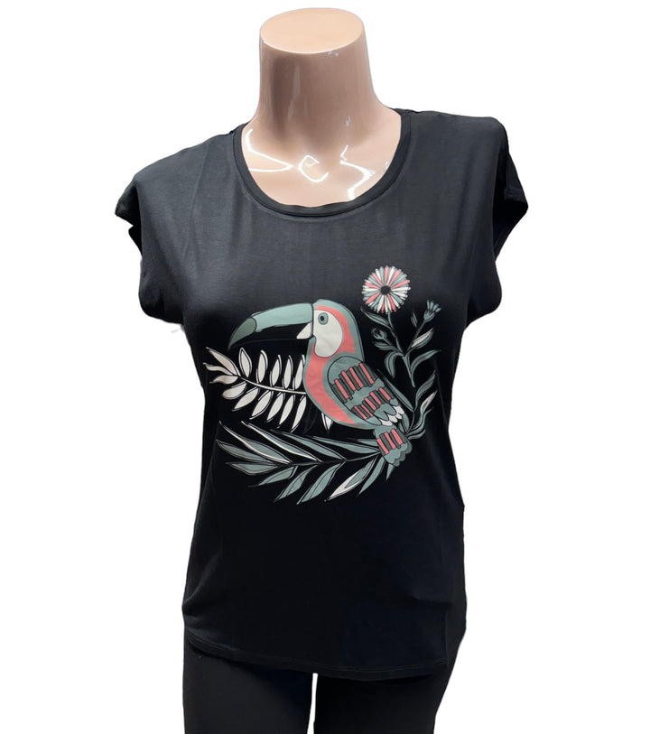 Printed Short Sleeve T-Shirt - Black Toucan