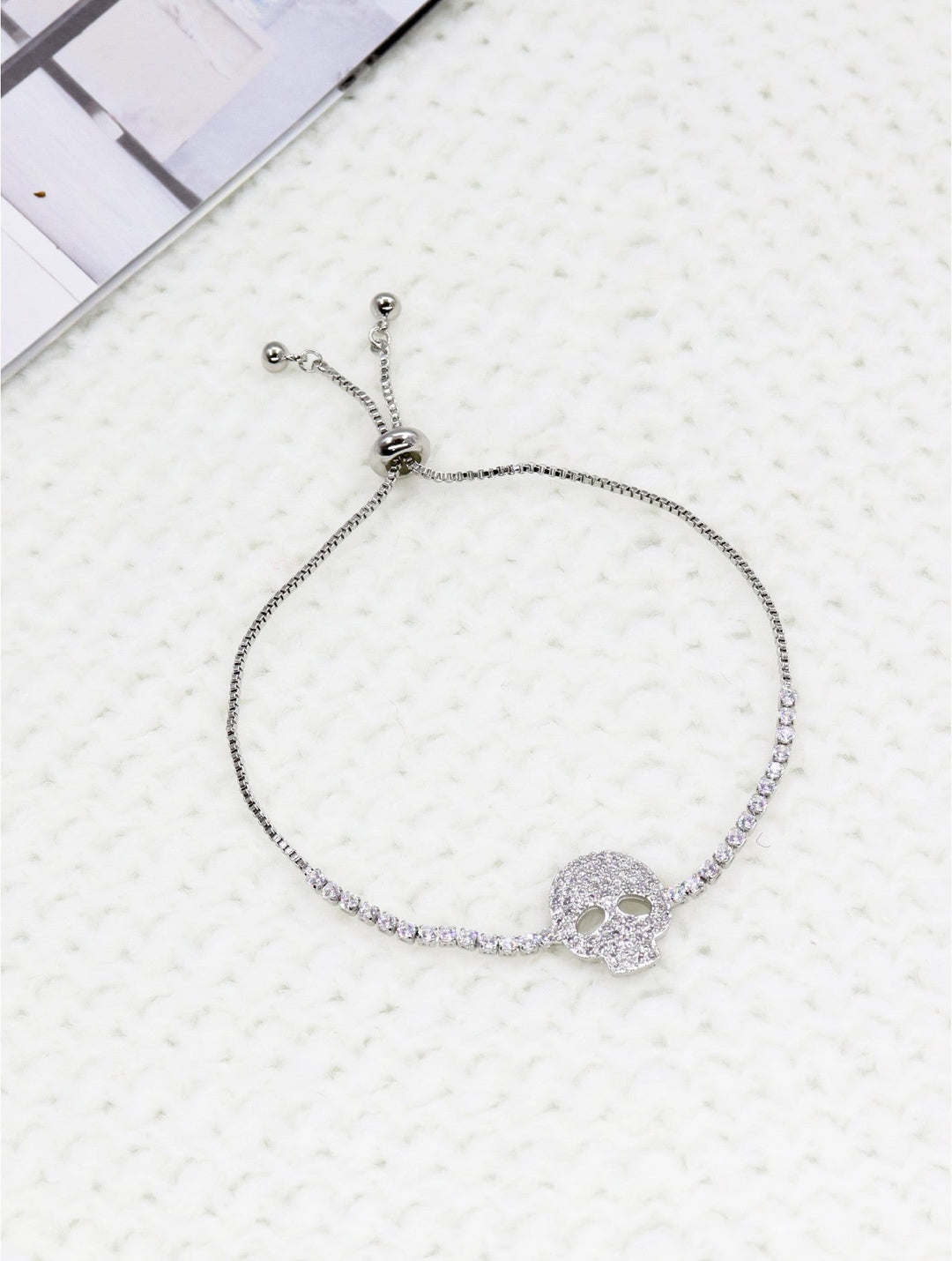 Adjustable Rhinestone Stretch Bracelet W/ Skull