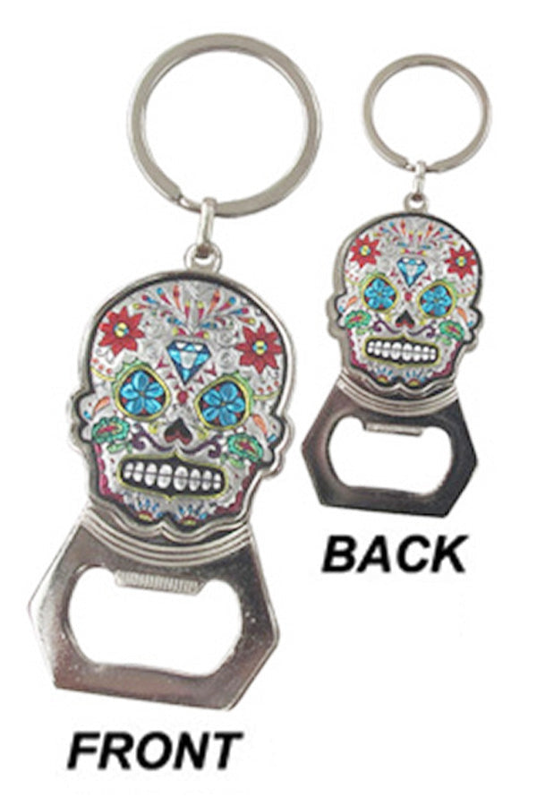 Sugar Skull Engraved Metal Bottle Opener Novelty Key Chain