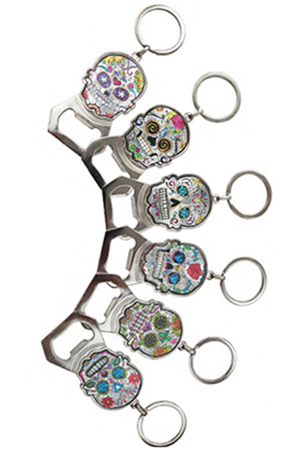 Sugar Skull Engraved Metal Bottle Opener Novelty Key Chain