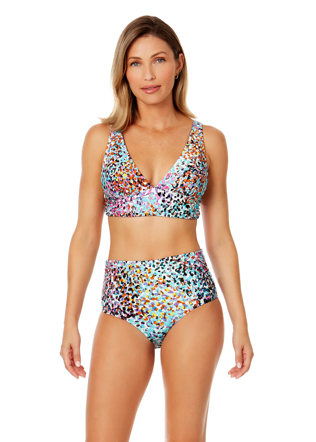 Sunset Dot Soft Band Shirred Bikini Top