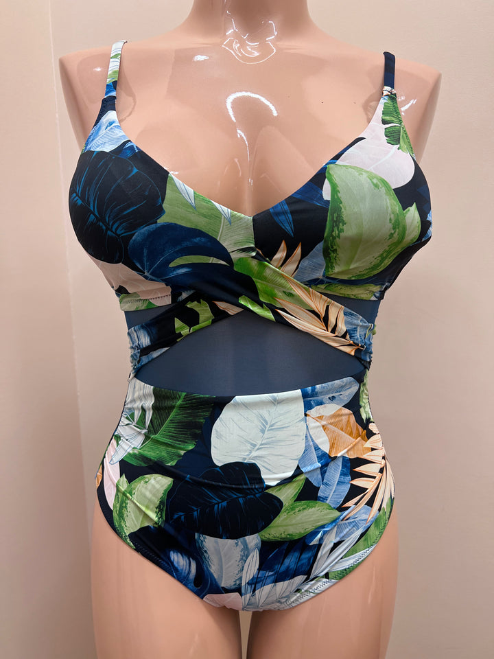 Rainforest Tale One Piece Swimsuit w/ Mesh Insert - Size Medium