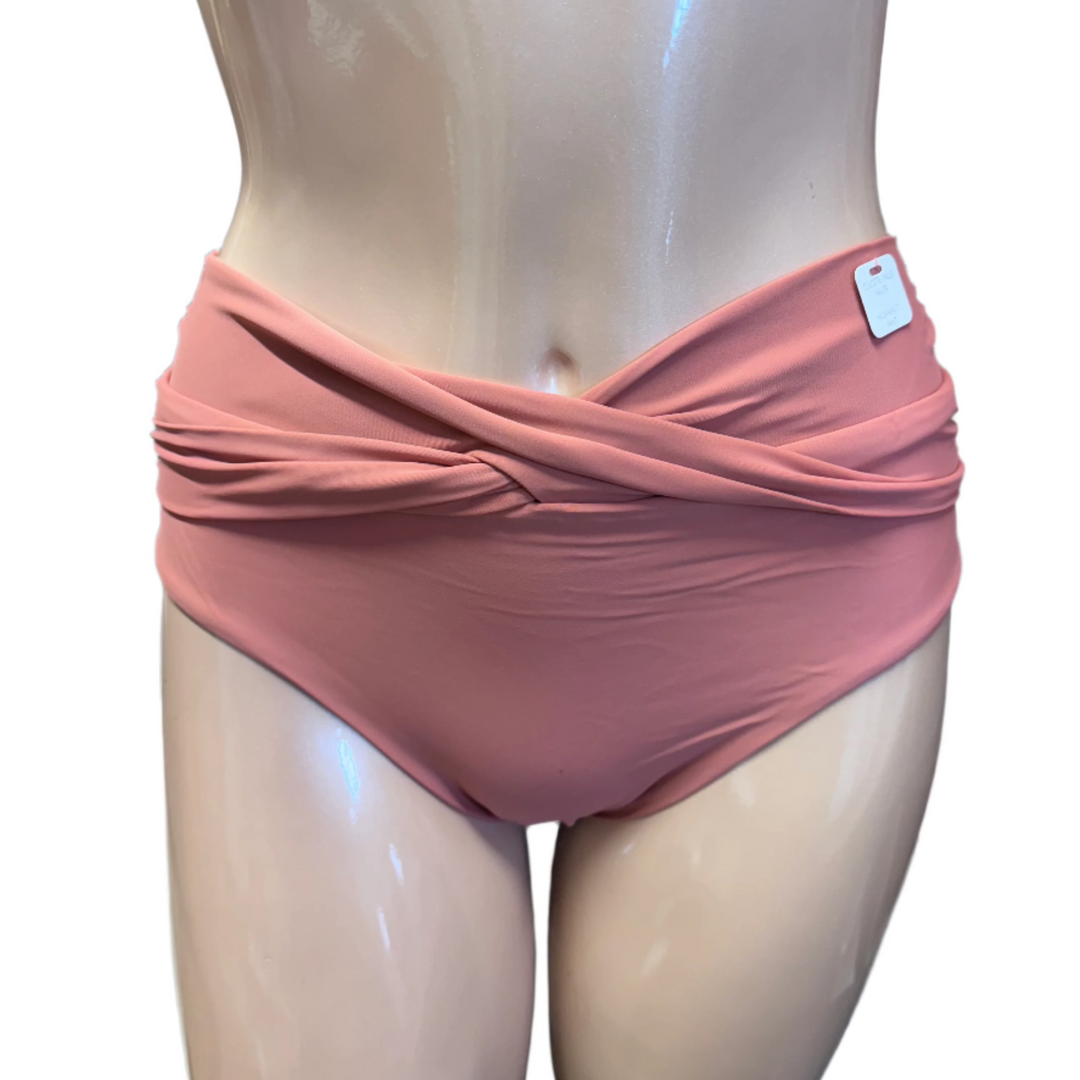 Morning Blossom High Waist Retro Swim Bottom w/ Wrapped Waistband - Earthy Rust