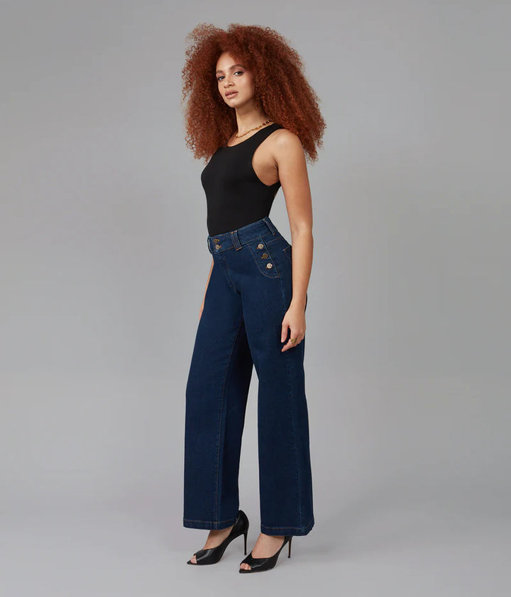 COLETTE High Rise Wide Leg Jeans - Dark Rinse Blue