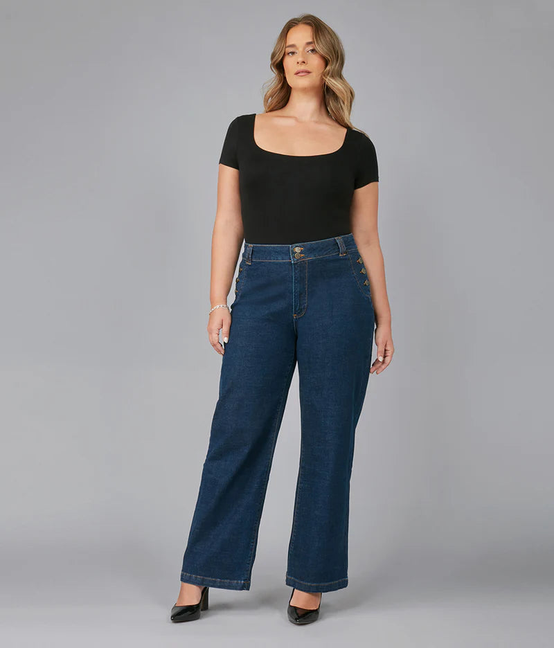 COLETTE High Rise Wide Leg Jeans - Dark Rinse Blue