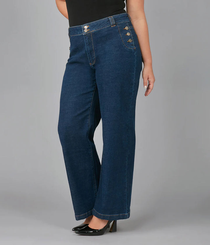 COLETTE High Rise Wide Leg Jeans - Dark Rinse Blue