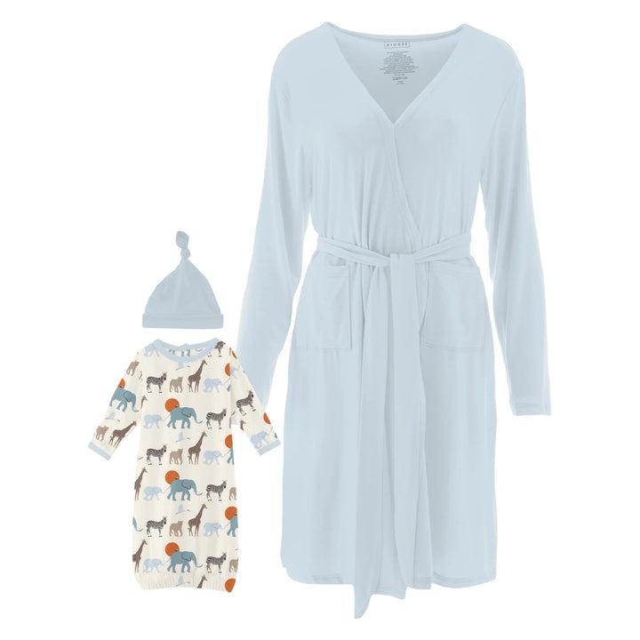 Kickee Mid Length Lounge Robe & Layette Gown Set