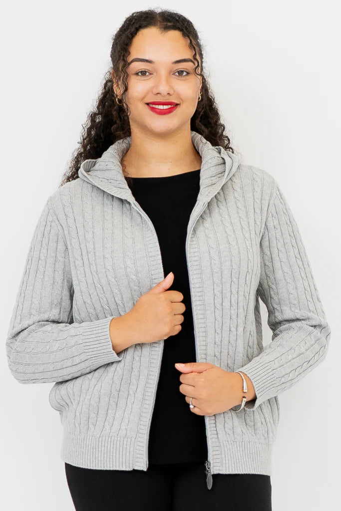 Elsie Cotton Hooded Sweater - Silver