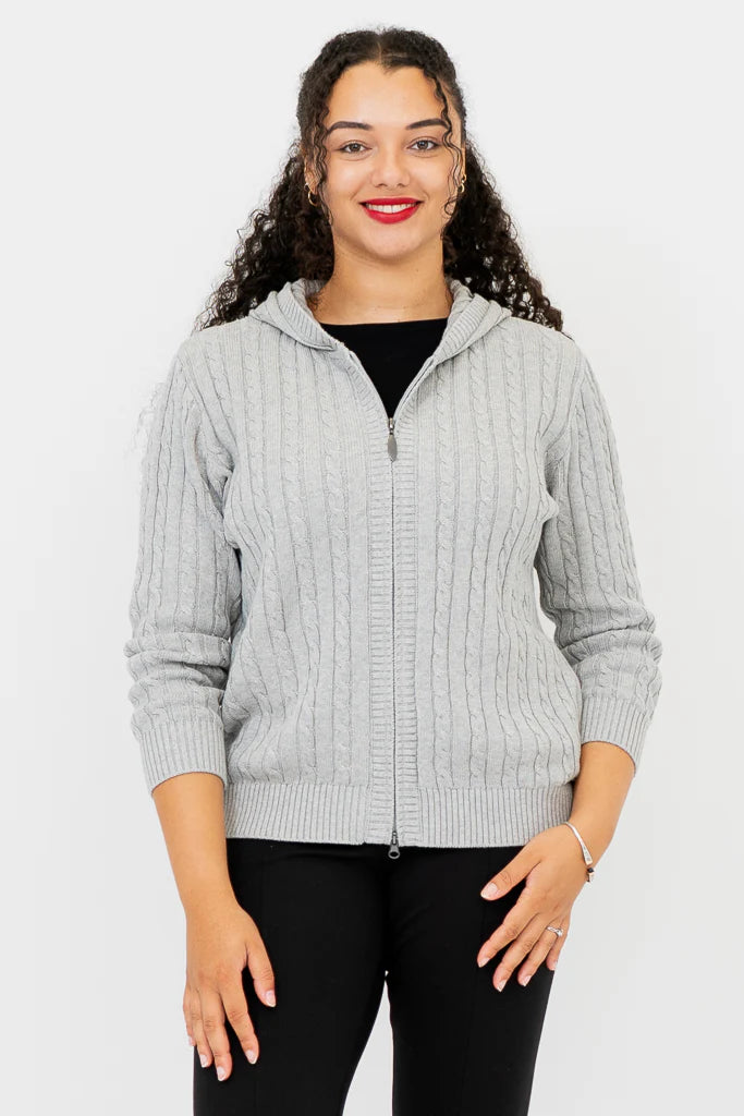 Elsie Cotton Hooded Sweater - Silver