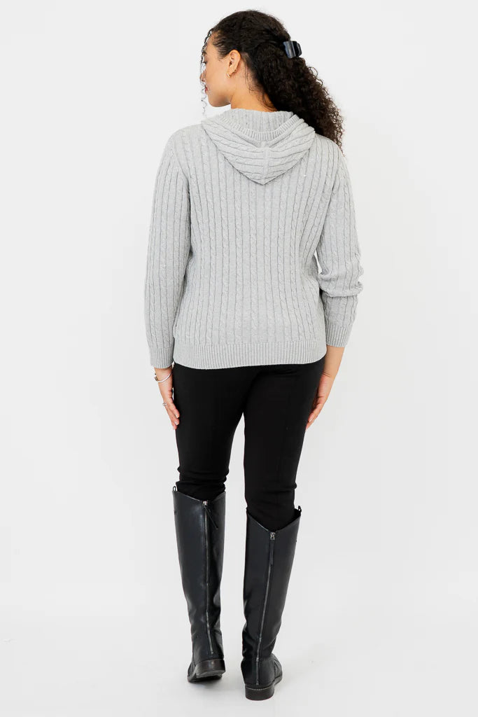 Elsie Cotton Hooded Sweater - Silver