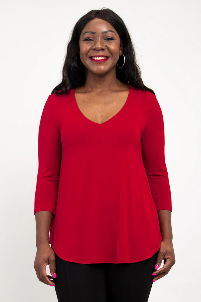 Jackie Bamboo 3/4 Sleeve Top - Lipstick