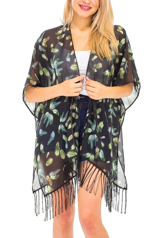 Sheer Feathers Coverup Kimono